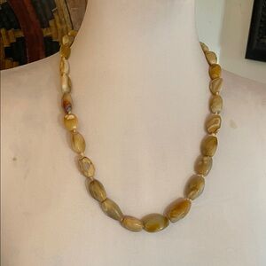 Vintage Hand Polished Cream Golden Hues Agate Knotted Beaded Necklace